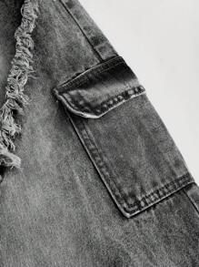 SHEIN Girlism 少女 Y2K 磨边星星缀饰宽松蓝色牛仔裤，秋季返校服装，女孩牛仔裤 - 灰色 - 查看 4