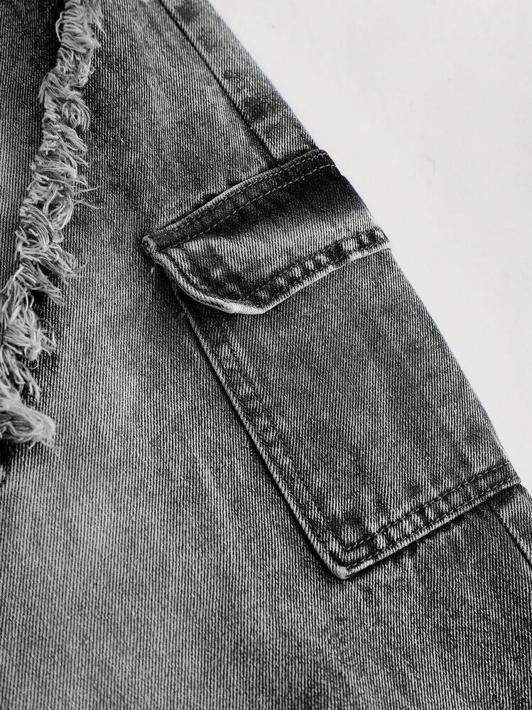 SHEIN Girlism Jeans en denim bleu ample avec étoiles effilochées, vêtements pour l'automne, la rentrée scolaire. Vêtements en jeans pour fille - Gris - Voir 4