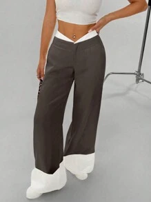 Flirla Women's Unmatched Waist Design High-End Style Extra Long Pants