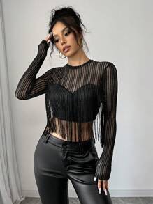 Firerie Áo croptop tua rua thời trang nữ mùa thu - màu đen - Xem 3