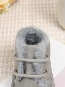 Giày bốt cổ ngắn ấm áp cho trẻ sơ sinh/trẻ mới biết đi vào mùa thu/đông, đế cao su thoải mái phù hợp cho bé tập đi - Xám - Xem 7