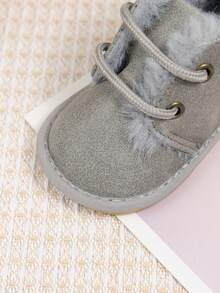 Giày bốt cổ ngắn ấm áp cho trẻ sơ sinh/trẻ mới biết đi vào mùa thu/đông, đế cao su thoải mái phù hợp cho bé tập đi - Xám - Xem 5