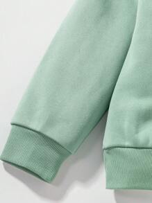 SHEIN 2pcs/Set Tween Girl Casual Solid Color Loose Fit Long Sleeve Polo Sweatshirt Top + Loose Sweatpants Set - Green - View 3