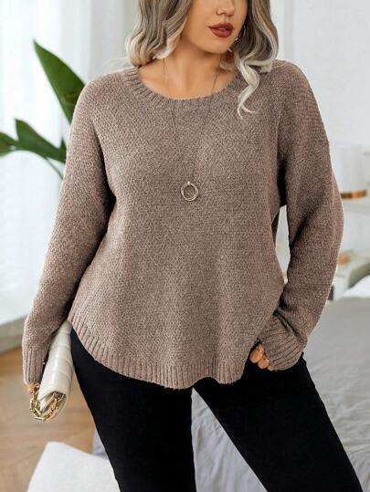 EMERY ROSE Suéter holgado de manga larga y cuello redondo, para uso casual diario, tallas grandes, otoño e invierno