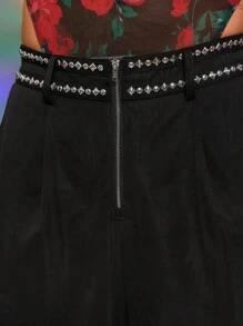 FeverCity Men's Wide Leg Straight Woven Pants With Stud Decoration - Multicolor - View 3