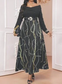 SHEIN Lady Elegantes Abendkleid in Große Größen für Damen, Herbst und Winter, elegantes schwarzes Ballkleid mit langen Ärmeln und A-Linie, Große Größen Kleider, schwarze Kleider, Kleid, Halloween Kleid, Maskenball Kleid, Outfits, Fairy Kostüm Kleid, Hexen Kleid, Halloween Kleid - Verschiedenfarbig - Übersicht 2