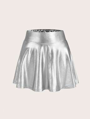 SHEIN Privé Legender gestrickter PU Material Hoher Taille Damen Rock