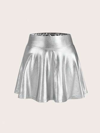 SHEIN Privé Casual Knit PU-material Hög midja damkjol