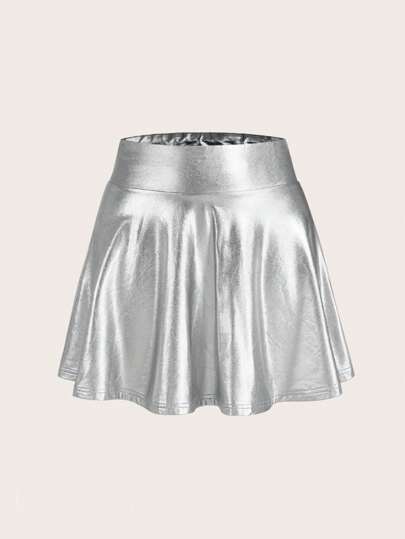 SHEIN Privé Legender gestrickter PU Material Hoher Taille Damen Rock