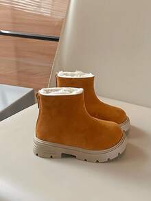 婴儿平底踝靴，带保暖内衬，仿麂皮保暖靴 - 棕色 - 查看 5