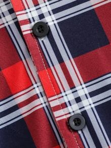 2 piezas Conjunto de pijama para niño pequeño, camiseta de manga larga con cuello de solapa e impresión de cuadros clásica y pantalones largos casuales, ropa de estar en casa de moda
