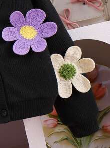 Elladie kids 2 件套少女套装：花卉图案针织开衫和百褶裙，时尚甜美休闲装，Ins 灵感时尚 - 黑色 - 查看 4