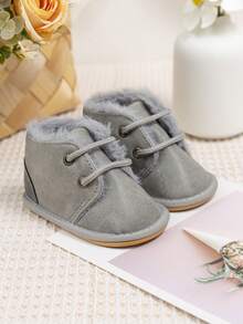Giày bốt cổ ngắn ấm áp cho trẻ sơ sinh/trẻ mới biết đi vào mùa thu/đông, đế cao su thoải mái phù hợp cho bé tập đi - Xám - Xem 3