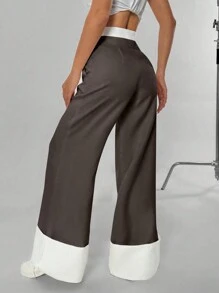Flirla Women's Unmatched Waist Design High-End Style Extra Long Pants