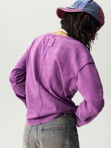SHEIN BohoFeels Áo thun tay ngắn dệt kim màu trơn đơn giản hở phía trước dành cho nữ - Màu tím - Xem 2