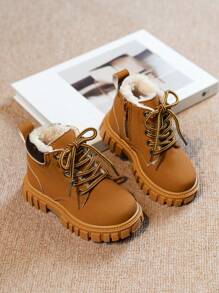 Nuevas botas de otoño/invierno para niños, zapatos cómodos y casuales para estudiantes, botas moteras de media altura con forro para niños y niñas - Negro - Ver 1