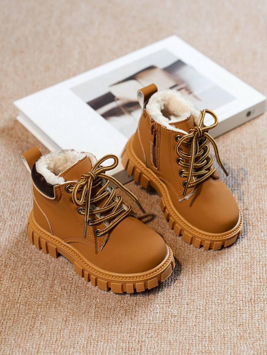 Nuevas botas de otoño/invierno para niños, zapatos cómodos y casuales para estudiantes, botas moteras de media altura con forro para niños y niñas - Negro - Ver 1