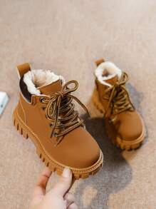 Nuevas botas de otoño/invierno para niños, zapatos cómodos y casuales para estudiantes, botas moteras de media altura con forro para niños y niñas - Negro - Ver 4