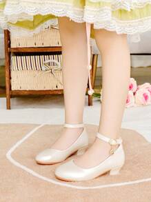 1 Pair Girl's Elegant Champagne Color High Heel Dress Shoes For Party And Formal Event, Autumn/Winter