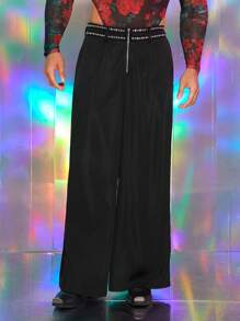 FeverCity Men's Wide Leg Straight Woven Pants With Stud Decoration - Multicolor - View 6