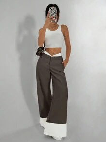 Flirla Women's Unmatched Waist Design High-End Style Extra Long Pants