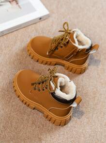 Nuevas botas de otoño/invierno para niños, zapatos cómodos y casuales para estudiantes, botas moteras de media altura con forro para niños y niñas - Negro - Ver 2