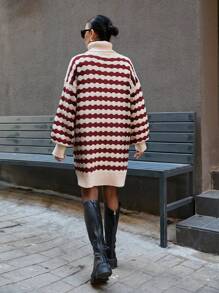 SHEIN Cottnline Knitwear Oversize Dress With Wavy Knit Pattern - Burgundy - View 7