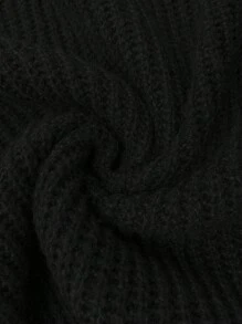 Calvaya Plus Size Women Casual Solid Color Foldover Off Shoulder Lantern Sleeve Ribbed Knit Sweater Knit Pullover Fall Winter - Black - View 7