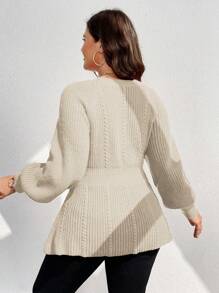 SHEIN Unity 大码休闲日常简约腰部插肩袖毛衣，秋冬针织套头衫 - 杏色 - 查看 2