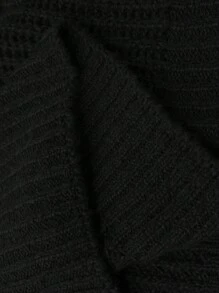 Calvaya Plus Size Women Casual Solid Color Foldover Off Shoulder Lantern Sleeve Ribbed Knit Sweater Knit Pullover Fall Winter - Black - View 8