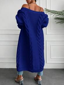 EURMUSE Women Casual Solid Color Drop Shoulder Loose Cable Knit Extra Long Cardigan - Royal Blue - View 2