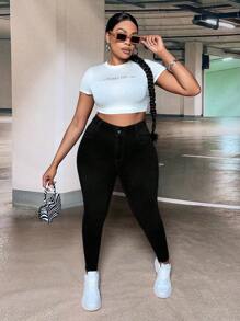 SHEIN SXY Plus Size Women Pocket Decor Skinny Casual Jeans