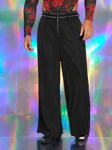 FeverCity Men's Wide Leg Straight Woven Pants With Stud Decoration - Multicolor - View 1