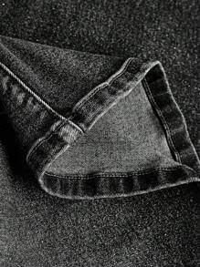 SHEIN Girlism Tween Girl Y2k Stonewashed Embroidery Detail Denim Flare Leg Jeans With Slanted Pocket - Black - View 4