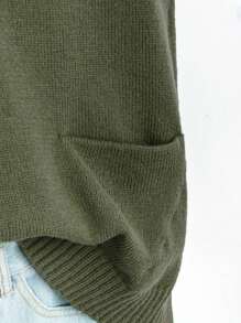 SHEIN LUNE Plus Size Solid Color Double Pocket Sweater Vest, Casual For Autumn - Army Green - View 5