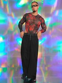 FeverCity Men's Wide Leg Straight Woven Pants With Stud Decoration - Multicolor - View 4