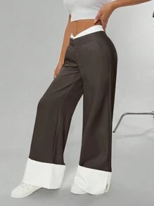 Flirla Women's Unmatched Waist Design High-End Style Extra Long Pants