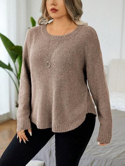 EMERY ROSE Suéter holgado de manga larga y cuello redondo para uso diario casual, de talla grande, para otoño e invierno