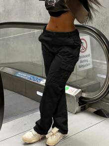 Women's Solid Color Cargo Pocket Straight Leg Casual Loose Pants