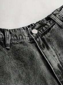 SHEIN Girlism 少女 Y2K 磨边星星缀饰宽松蓝色牛仔裤，秋季返校服装，女孩牛仔裤 - 灰色 - 查看 5