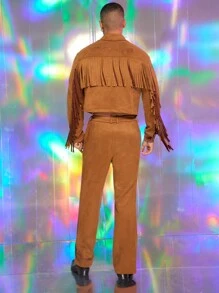 FeverCity 2pcs Men Loose Deer Velvet Drop Shoulder Short Shacket And Pants Set - Multicolor - View 2