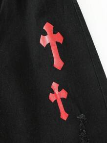 Quần Jeans Ống côn in họa tiết chữ thập màu đen cho bé trai tuổi teen, trang phục thường ngày, đơn giản và thời trang - màu đen - Xem 6