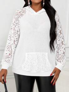 SHEIN Lady Xuân Hè Thu Đông Áo len trùm đầu màu trắng thanh lịch ren dài tay cỡ lớn Áo nỉ thu đông Quần áo nữ Quần áo mùa đông cho phụ nữ - trắng - Xem 5