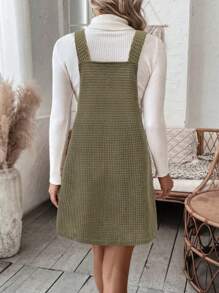 SHEIN LUNE LanaWest 新款秋冬玉米格纹针织罗纹圆形金属拉链无袖短款女连衣裙 - 綠色 - 查看 2