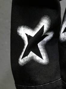 Manfinity EMRG Áo khoác nam Graffiti Star dáng rộng denim giặt đen - màu đen - Xem 10