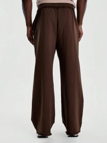 Musero Men Raw Waist And Hem Sweatpants - Coffee Brown - View 4