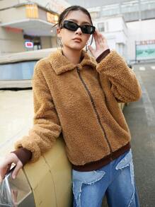 SHEIN Jaqueta de lã quente com zíper para adolescentes, outono/inverno