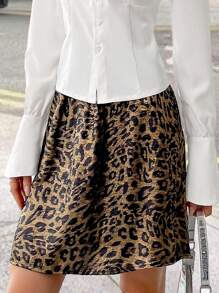 INAWLY 女式豹纹纸袋腰休闲迷你裙