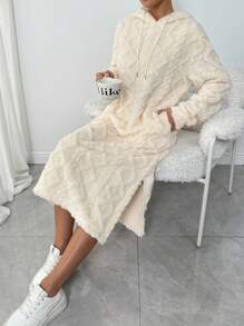 SHEIN LUNE Đầm trùm đầu tối giản dài tay màu trơn cho nữ - Màu be - Xem 6
