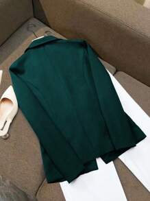 SHEIN Clasi Áo khoác vest nữ màu trơn hai hàng khuy, mùa thu - Màu xanh lá cây đậm - Xem 2